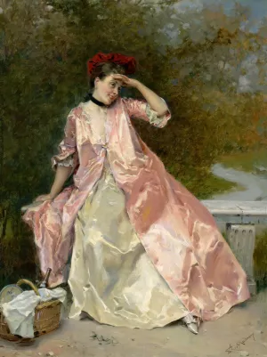Woman With A Picnic Basket by Raimundo De Madrazo y Garreta Oil Painting