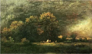 Indian Encampment in a Stormy Landscape by Ralph Albert Blakelock - Oil Painting Reproduction