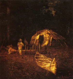 The Canoe Builders by Ralph Albert Blakelock - Oil Painting Reproduction