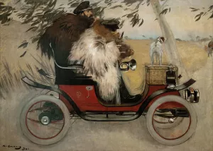 Ramon Casas And Pere Romeu In An Automobile by Ramon Casas Oil Painting