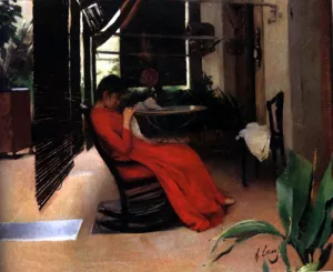 Mujer Cosiendo by Ramon Casas i Carbo Oil Painting