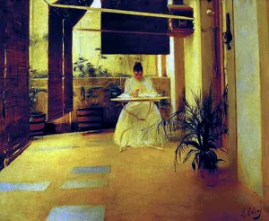Mujer en el Patio by Ramon Casas i Carbo - Oil Painting Reproduction