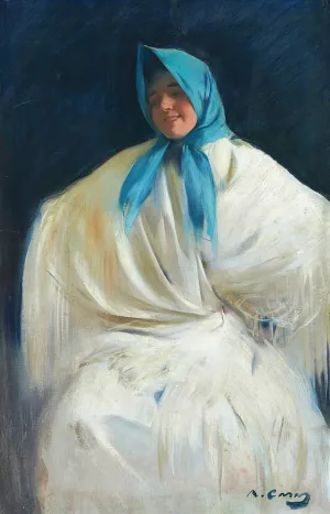 Chula con Panuelo Azul by Ramon Casas Oil Painting