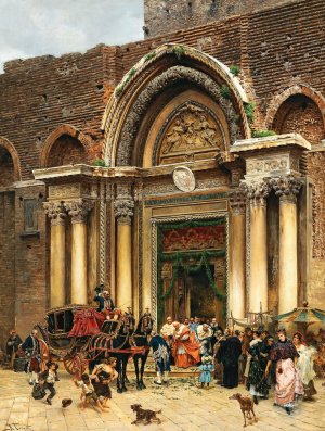 Venice, The Patriarch In Capa Magna Leaving San Giovanni E Paolo by Ramon Tusquets Oil Painting
