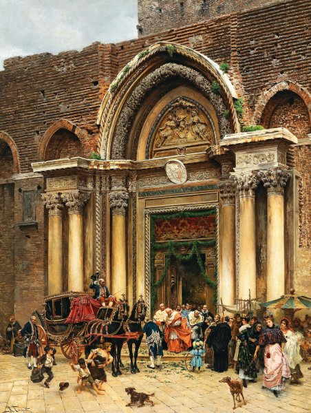 Main Product Photo of Venice, The Patriarch In Capa Magna Leaving San Giovanni E Paolo Painting by Ramon Tusquets