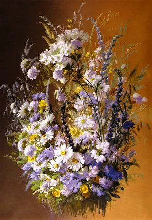 Blue and White Bouquet by Raoul De Longpre - Oil Painting Reproduction