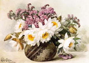Floral with Indian Basket by Raoul De Longpre - Oil Painting Reproduction