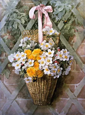 Hanging Basket by Raoul De Longpre - Oil Painting Reproduction