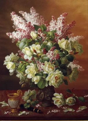 Lilacs and Roses by Raoul De Longpre - Oil Painting Reproduction
