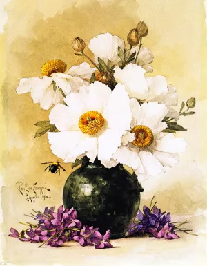 Matilija Poppies and California Violets by Raoul De Longpre - Oil Painting Reproduction