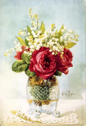 Red Roses in a Vase by Raoul De Longpre - Oil Painting Reproduction