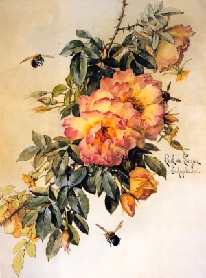Roses and Bumblebees II by Raoul De Longpre - Oil Painting Reproduction