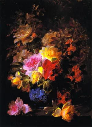 Roses in Pinks and Yellows by Raoul De Longpre Oil Painting