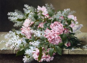 Roses on a Marble Tabletop by Raoul De Longpre Oil Painting