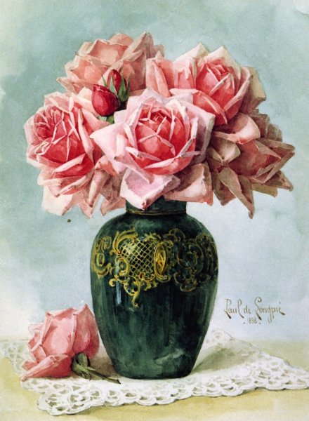 Vase with Pink Roses