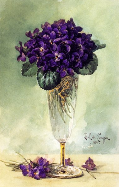 Main Product Photo of Violets in a Glass Goblet Painting by Raoul De Longpre