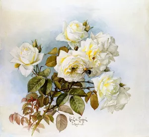White Roses and Bumblebees by Raoul De Longpre Oil Painting