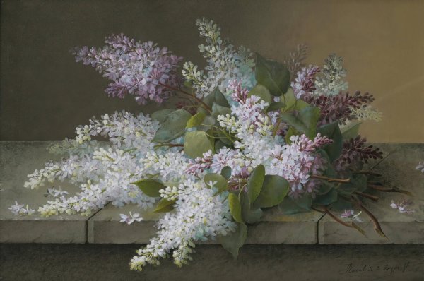 Branch of lilacs by Raoul Marie Victor Maucherat De Longpre - Hand-Painted Oil Painting Reproduction