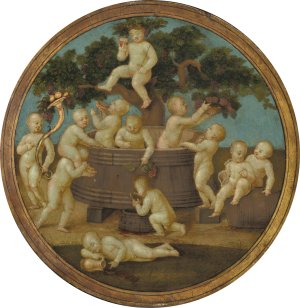 Putti with a Wine Press by Raphael (Follower) Oil Painting