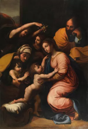 The Holy Family with Saint Elizabeth, the Infant John and Two Angels by Raphael (Follower) Oil Painting