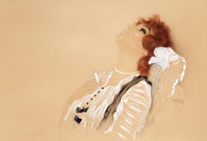 Redhead with a Cigarette by Raphael Kirchner Oil Painting