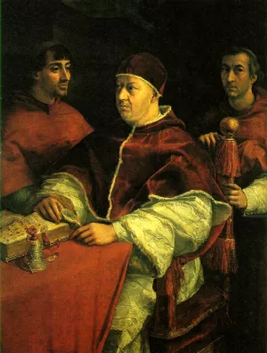 Pope Leo X with Two Cardinals painting by Raphael