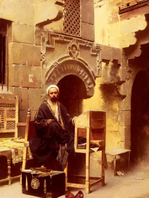 An Egyptian Scribe by Raphael Von Ambros Oil Painting