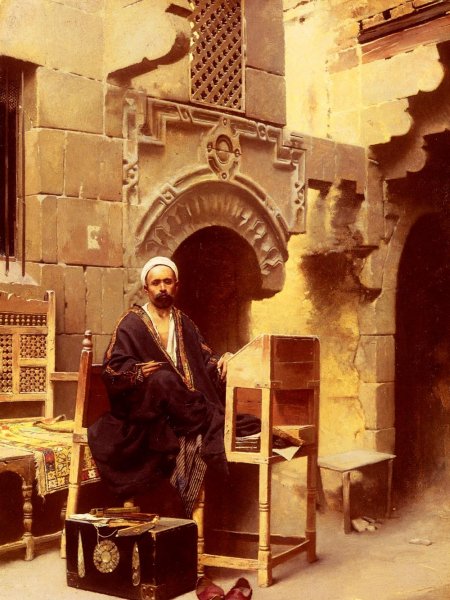 An Egyptian Scribe by Raphael Von Ambros - Hand-Painted Oil Painting Reproduction