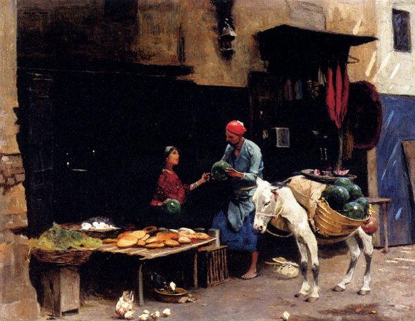 The Watermelon Seller by Raphael Von Ambros - Hand-Painted Oil Painting Reproduction