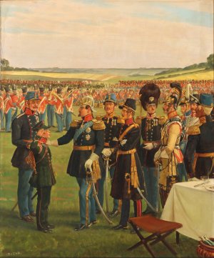 Den lille hornblaeser far et skulderklap af Frederik VII by Rasmus Christiansen Oil Painting