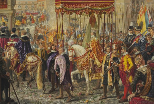Main Product Photo of Forarbejde til Christian IV's Kroningstog 1596  Painting by Rasmus Christiansen