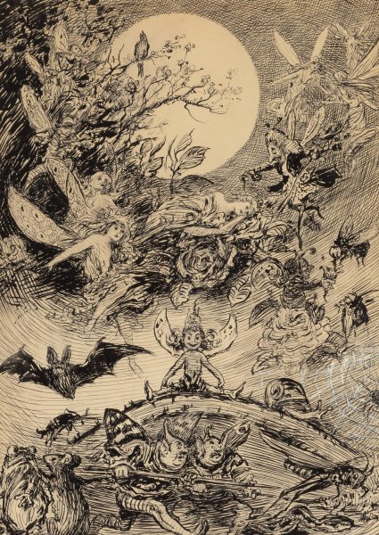 Fairies and Elves in the Moonlight by Reginald Bathurst Birch - Hand-Painted Oil Painting Reproduction
