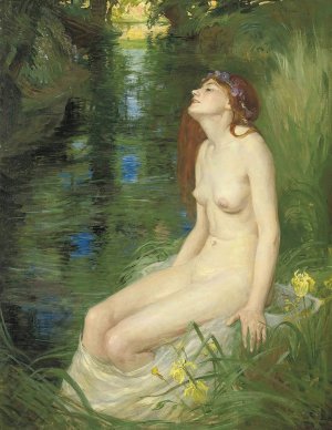A nymph beside a pool by Reginald Granville Eves Oil Painting