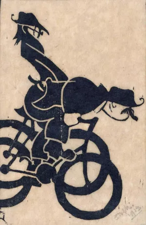 Karikatuur van Chris Lebeau en Frits Grabijn op de fiets by Reijer Stolk Oil Painting
