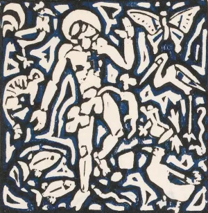 Kerstkaart met menselijke figuur en dieren by Reijer Stolk Oil Painting