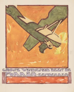 Ontwerp voor reclame voor de `Fokker-Eendekker' Oil painting by Reijer Stolk