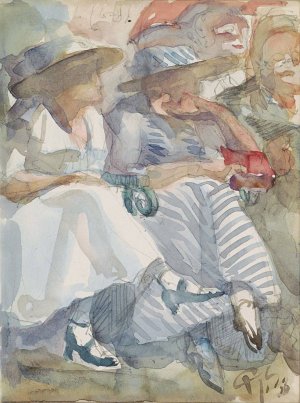 Two Seated Women in the Front Row in an Audience by Reijer Stolk Oil Painting