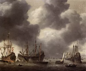 Merchant Vessel at Anchor Oil painting by Reiner Nooms