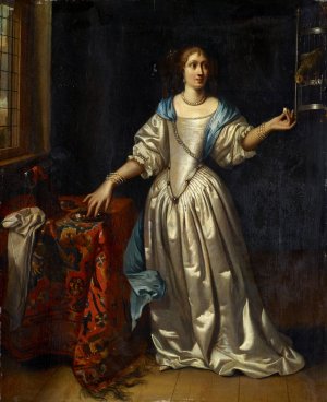Lady with Parrot by Reinier De La Haye Oil Painting