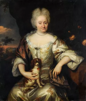 Portrait Of A Lady With A Lap Dog by Reinier De La Haye Oil Painting