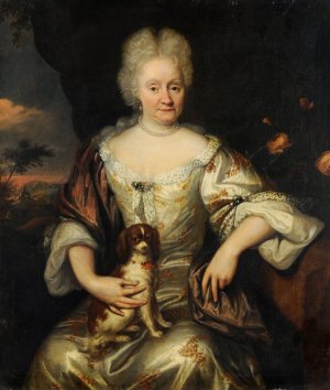 Portrait of a Lady with a Pet Dog by Reinier De La Haye Oil Painting