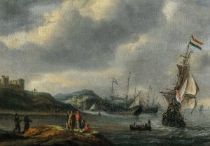 Ships entering a harbour by Reinier Nooms Oil Painting