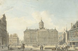 Amsterdam, de Dam met het Stadhuis en de Waag by Reinier Vinkeles Oil Painting