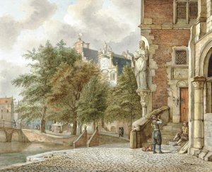 Gezicht op een stadsgracht after Jan van der Heyden by Reinier Vinkeles Oil Painting