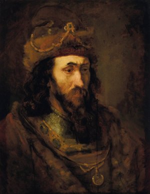 Head of an Old Testament king by Rembrandt Van Rijn (Follower) Oil Painting