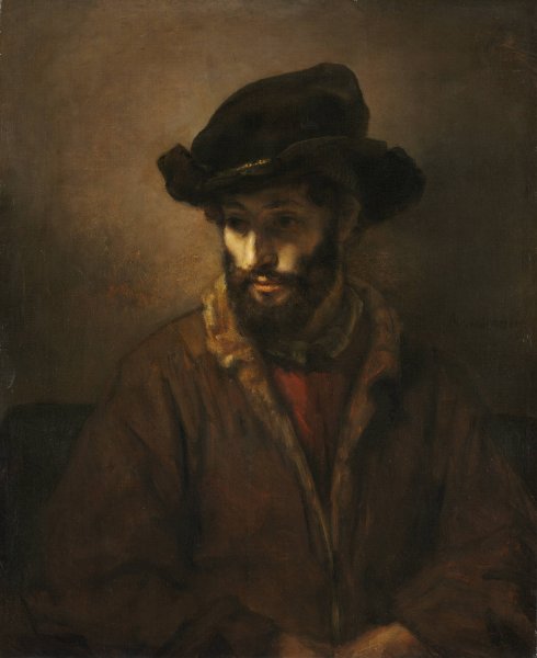 A Bearded Man Wearing a Hat  by Rembrandt Van Rijn - Hand-Painted Oil Painting Reproduction