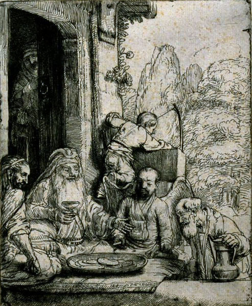 Abraham Entertaining the Angels by Rembrandt Van Rijn - Hand-Painted Oil Painting Reproduction