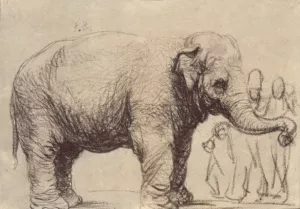 An Elephant, in the Background a Group of Spectators Oil painting by Rembrandt Van Rijn