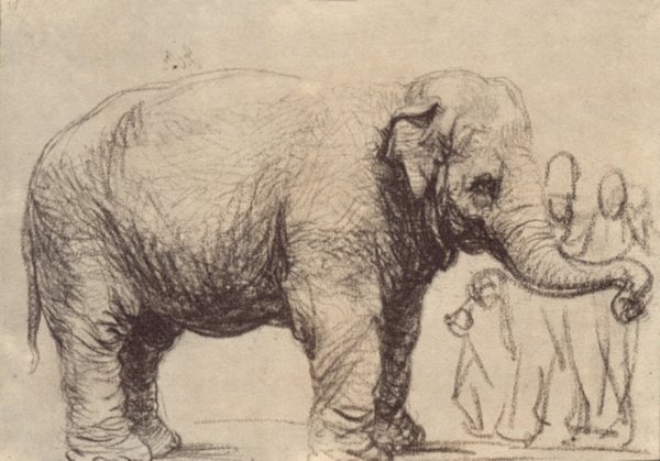 Main Product Photo of An Elephant, in the Background a Group of Spectators Painting by Rembrandt Van Rijn