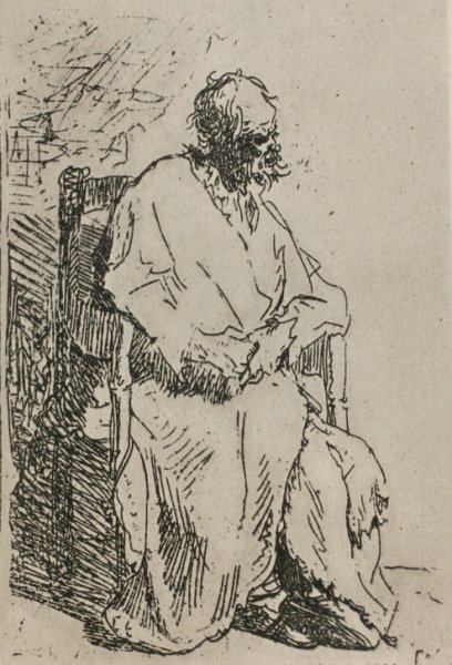 Main Product Photo of Beggar Sitting in an Elbow Chair Painting by Rembrandt Van Rijn